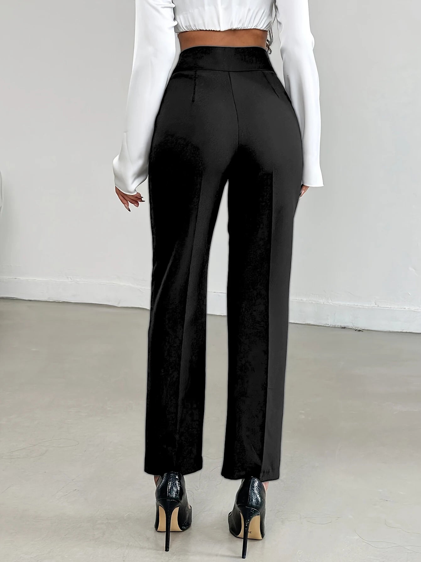 Women's Brown High Waist Straight Suit Pants | Euro Style Draped Flattering Office Work Cropped Trousers, Versatile