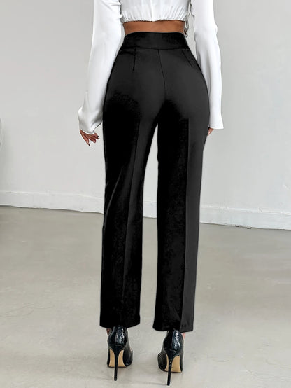 Women's Brown High Waist Straight Suit Pants | Euro Style Draped Flattering Office Work Cropped Trousers, Versatile