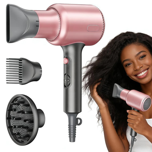 1600W Professional Hair Dryer with 3 Attachments 2 Wind Speeds Ionic Blow Dryer Fast Drying Hairdryer for Home Travel