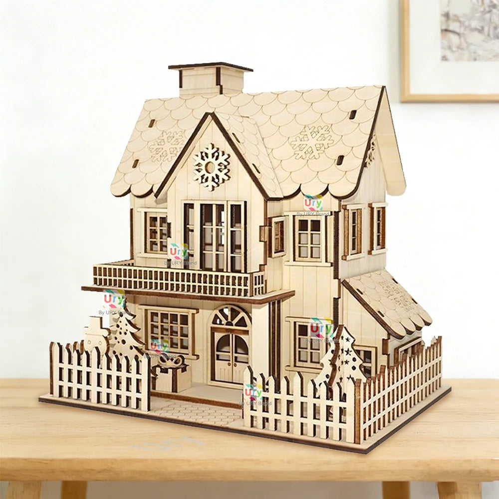 Ury 3D Wooden Puzzle Rural Cabin City Two-story Villa Handmade Assembly House Model DIY Toy Decoration Christmas Gift
