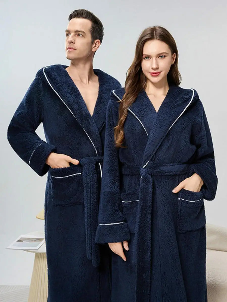 Couples Thickened Hooded Bath Robe Warm Sleepwear for Men And Women Cotton Velvet Winter Home Clothes Unisex Pajamas