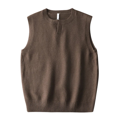 DUKEEN Classic Men's Sleeveless Sweater Vest Autumn Winter Solid Color Preppy Pullover Vest Business Casual Split Neck Knitwear