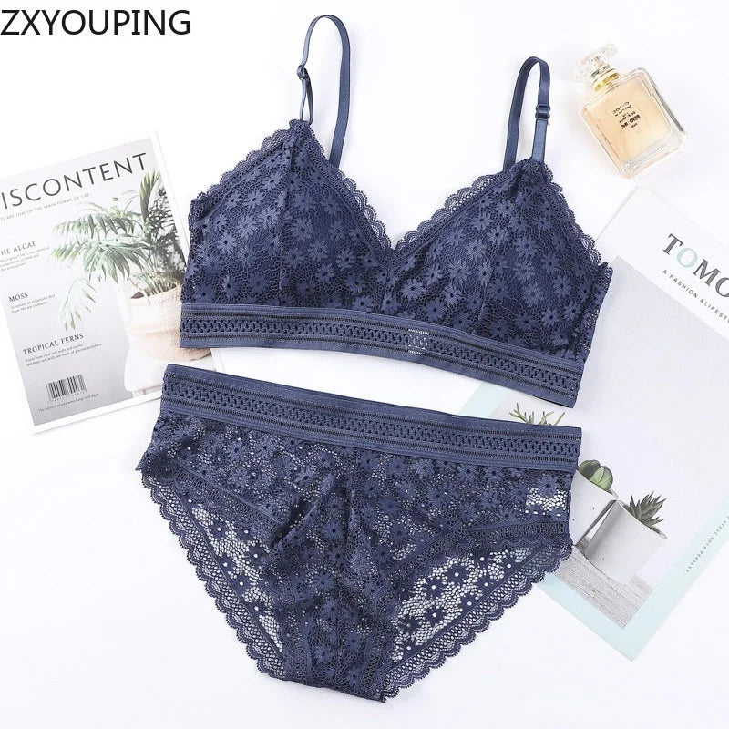 3 Piece Set Bra Sexy Lace Beauty Back Suit Underwear Gather Seamless Women's Underwear Panties Comfortable Lingerie