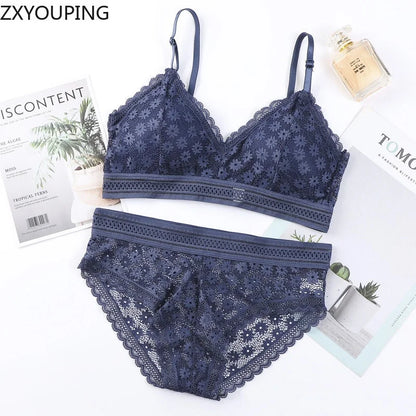 3 Piece Set Bra Sexy Lace Beauty Back Suit Underwear Gather Seamless Women's Underwear Panties Comfortable Lingerie
