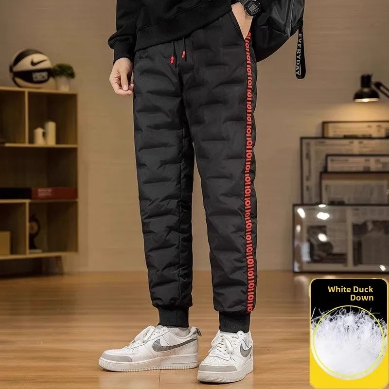 TUCANO Men's Thickened down Cotton Pants Outdoor Winter Sports Wearable Long Trousers Youth Casual Straight Leg Multi Pocket