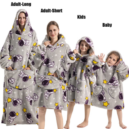 Halloween Family Matching Blanket Hoodies Women Cartoon Bear Dinosaur Sweatshirts Adult Oversized Warm Pullover Winter Clothes