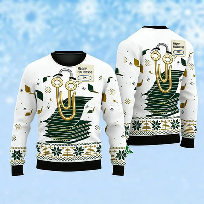Funny Cute Paperclip Ugly Christmas Sweater Men Women Personality 3D Print Pullover Sweater Unique Festival Long Sleeves Tops