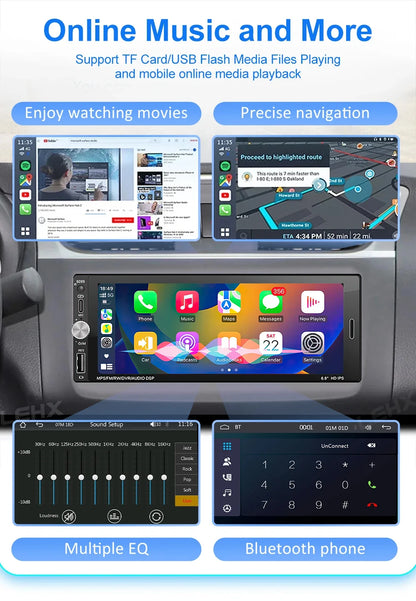 LEHX 6.9 Inch 1DIN Universal MP5 Car Radio Support Wireless Carplay Android AUTO AUX IPS Touch Screen Multimedia Video Player