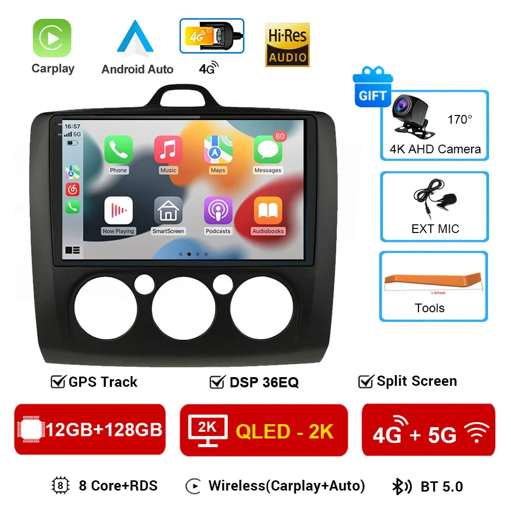 For ford focus 2 Mk2 2004-2008 2009 2010 2011 Android Auto GPS 2din autoradio GPS 2din DVR Android 16 Car Radio 4G+WIFI Carplay