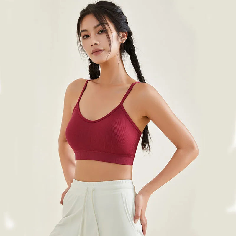 3PCS Women's Ribbed Cotton Bra With Chest Cushion Beautiful Back Sling Tank Top for Yoga Girl's Shock-absorbing Sports Underwear