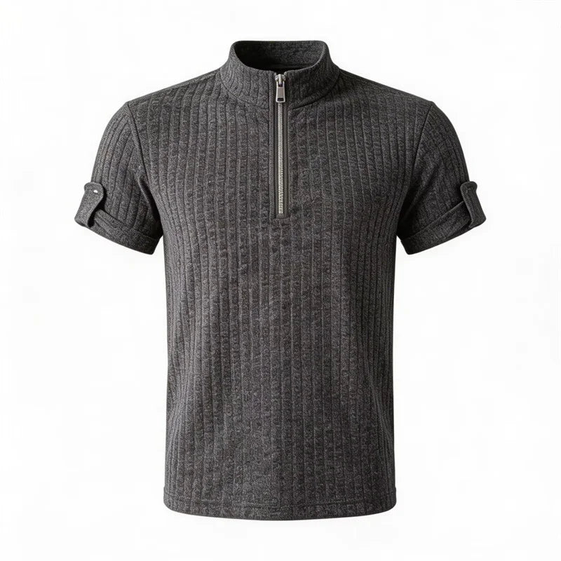 Summer Cleanfit Half-Zip Knit Striped T-Shirts For Men 2026 Solid Color Basis Gym Clothing Man Retro Street Y2K Casual Tee Tops