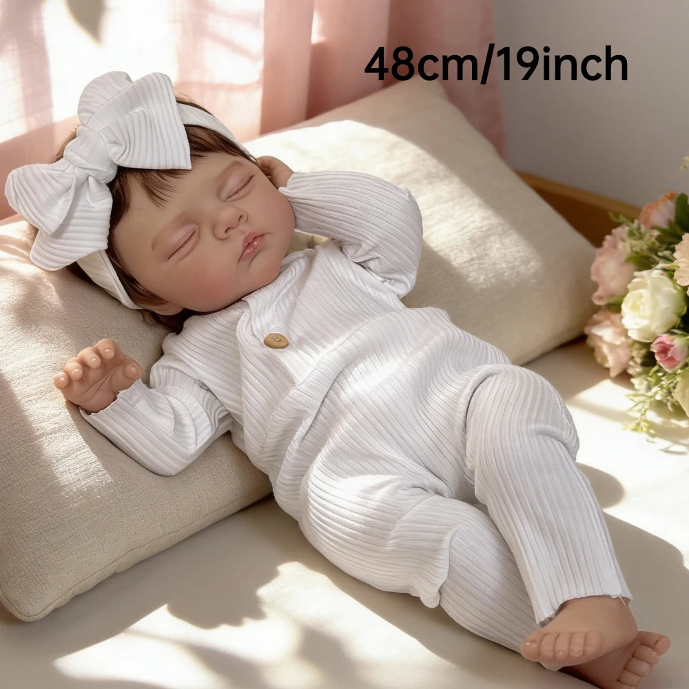 BZDOLL 48cm 19in Asleep Reborn Doll, 3D Veined Skin, Cloth Body, Lifelike Handmade Collectible Birthday Gift