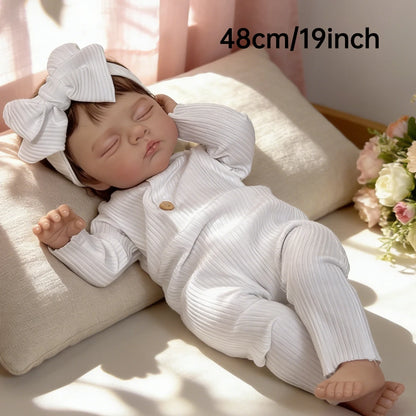 BZDOLL 48cm 19in Asleep Reborn Doll, 3D Veined Skin, Cloth Body, Lifelike Handmade Collectible Birthday Gift