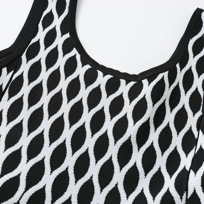 2026 Black/White Patchwork Knitting Women dress Fashion O Neck Sleeveless Dresses For Womens 51907