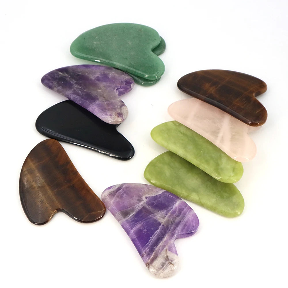 Natural Stone Gua Sha Massage Board Pink Rose Quartz Amethyst Guasha Plate Jade Face Massager Scrapers Tools for Neck Back Body