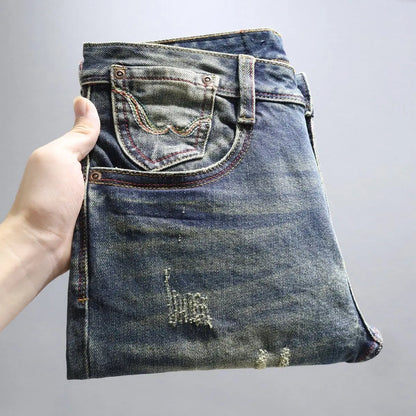 High-End American Retro Men's Blue Jeans Casual Straight Leg Denim Pants Spring Summer Fashionable Comfortable Breathable