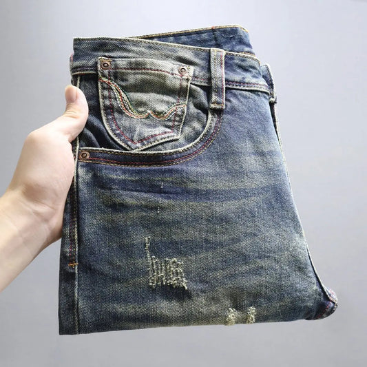 High-End American Retro Men's Blue Jeans Casual Straight Leg Denim Pants Spring Summer Fashionable Comfortable Breathable