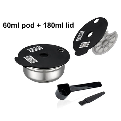 Stainless Steel Reusable Tassimo Coffee Pod Refillable Coffee Capsule for Bosch Tassimo Maker 60 180 200 220ML Silicone Lid