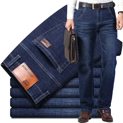 Business Men's Clothing Stretch Jeans Autumn New Straight Casual Regular Classic Fashion Denim Trousers Male Black Blue Pants