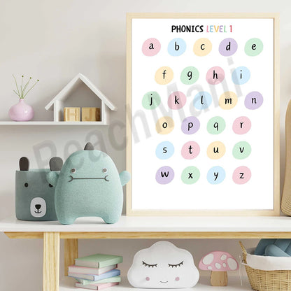 Short and long vowel phonetics printable, English phonics printable, educational poster, home school kindergarten decoration