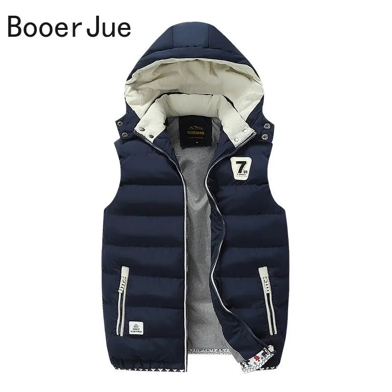 5XL Men Winter Vests Hat Detachable Down Vest Casual Waistcoat Sleeveless Jackets Male Hooded Vest Outwear Warm Coats Windproof