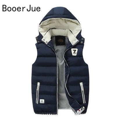 5XL Men Winter Vests Hat Detachable Down Vest Casual Waistcoat Sleeveless Jackets Male Hooded Vest Outwear Warm Coats Windproof