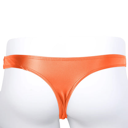 AMORESY Oceanus Men Glossy Stretch Low Rise T-shaped Briefs Gym Fitness Sport Comfort Breathable Thong Underpants Swimming Trunk