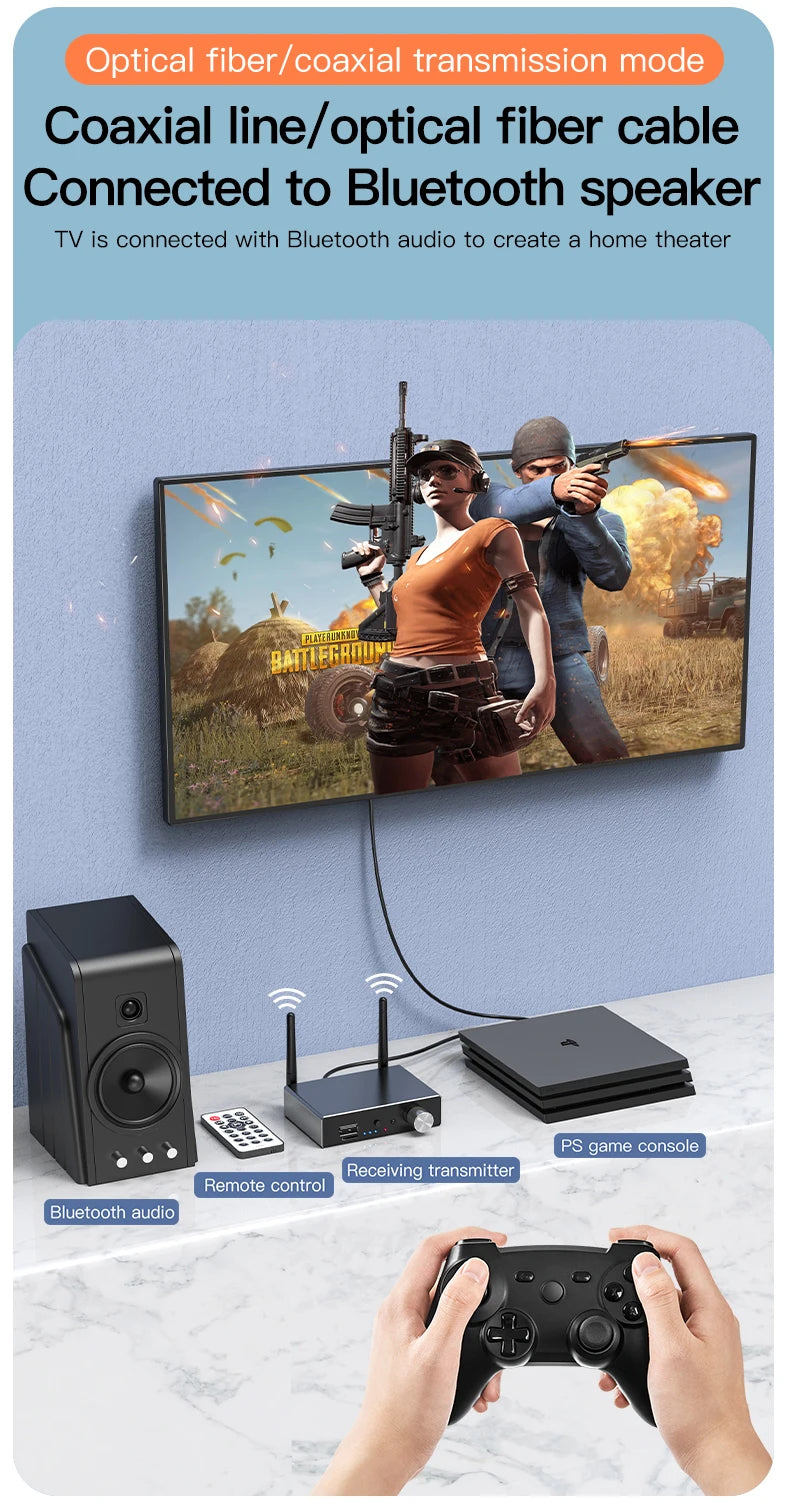 6 IN 1 DAC Bluetooth 5.3 Receiver Transmitter Optical Coaxial AUX RCA USB TF Wireless Audio Adapter Digital to Analog Converter