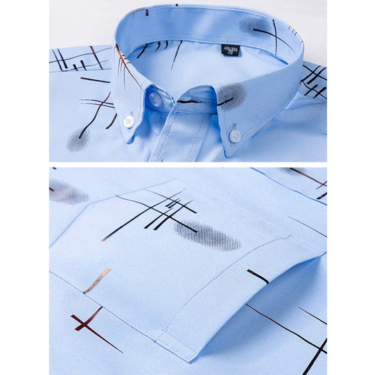 Men's Non-iron Shirts Business Casual Bronzing Long Sleeved Regular Fit Shirts Spring and Autumn New Fashion Print Top Clothing