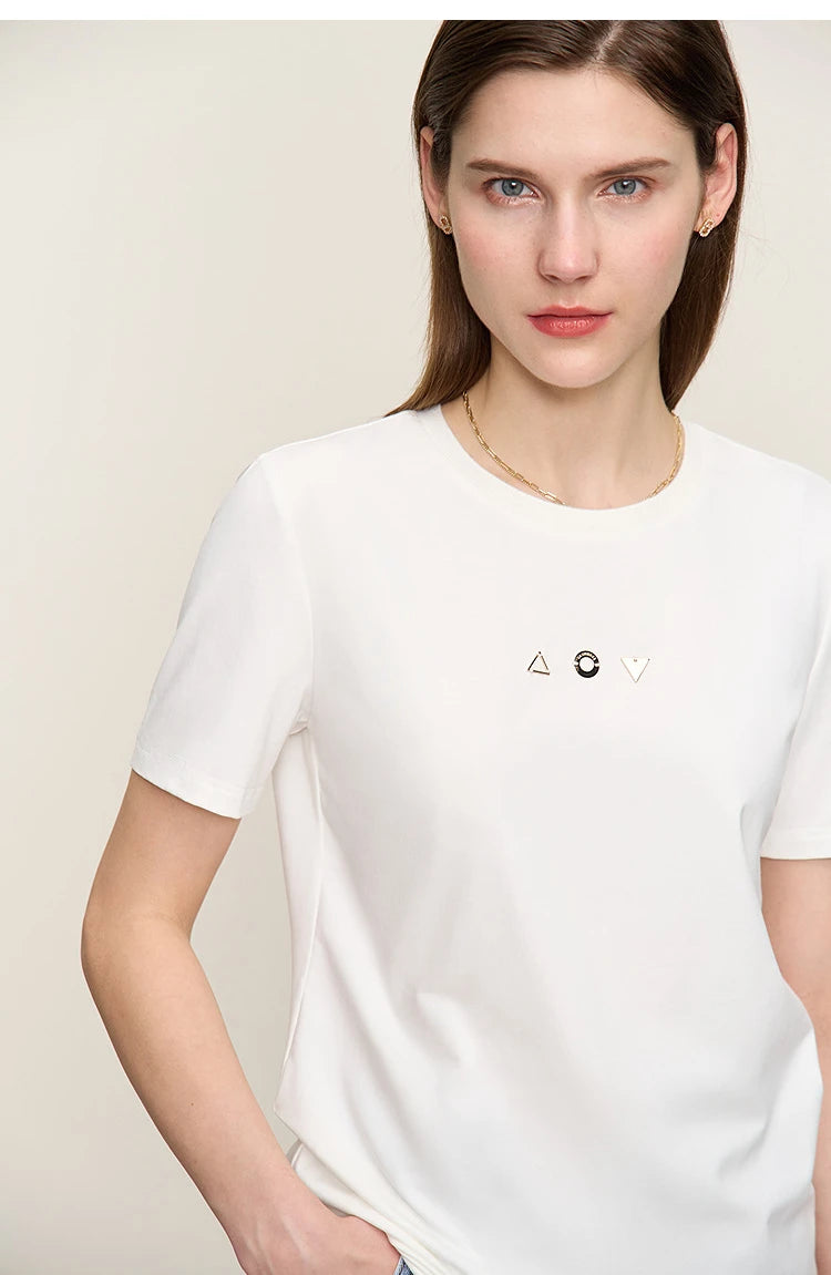 Amii Minimalist T-shirt Women's Tops O-neck Short Sleeves Geometric Decoration Antibacterial Cotton Elastic Casual Tees 12521088