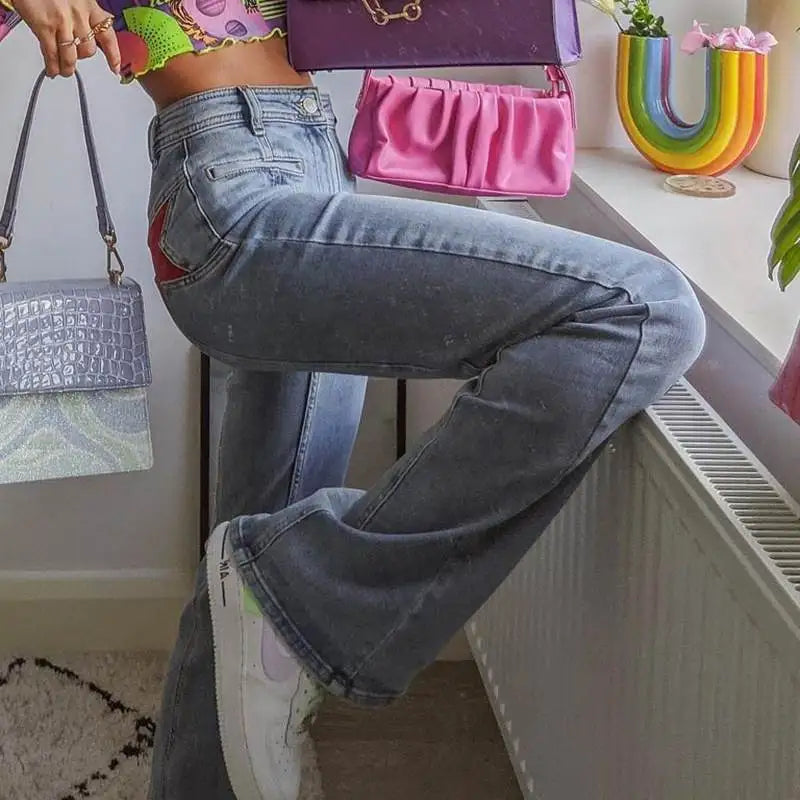 Vintage Star Print High Waist Jeans Women Harajuku 90s Pants Long Casual Trousers Other 100% Material Ladies Premium Fashion