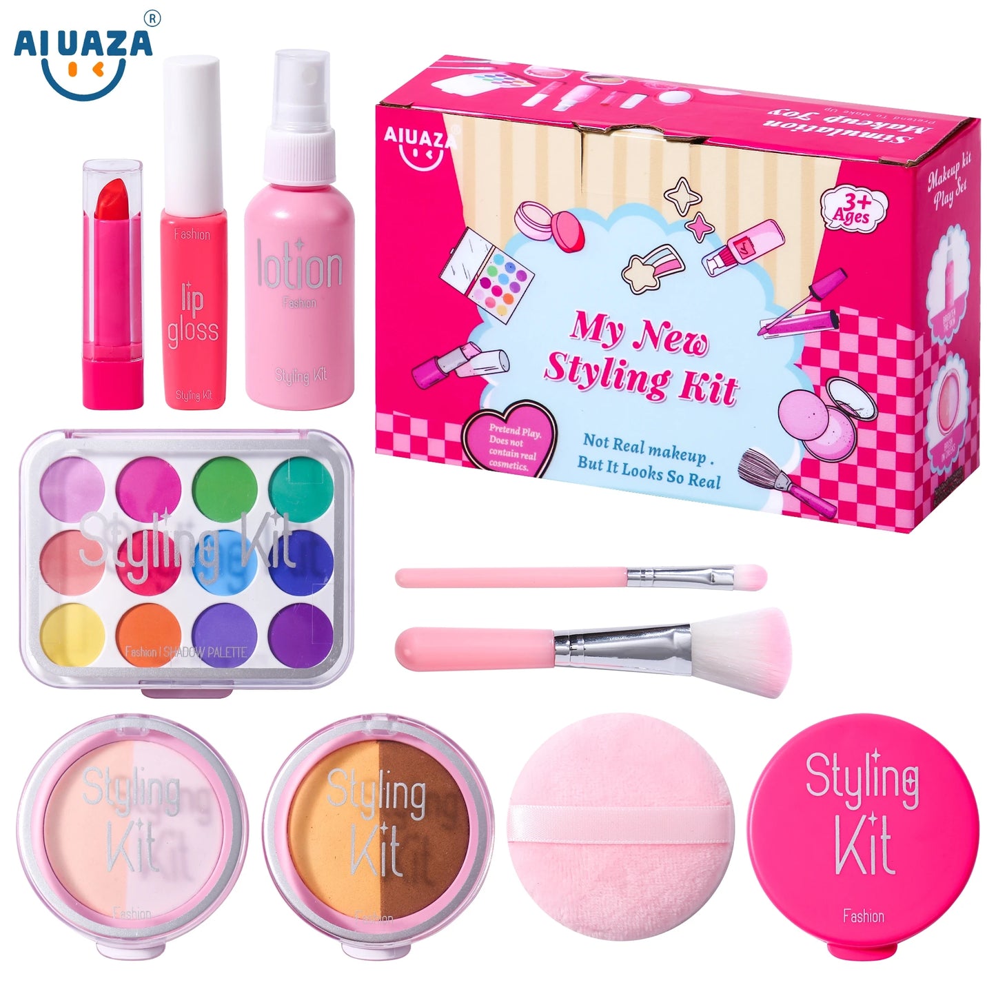 AIUAZA Children's Home Makeup Toy Set of 10, Liquid Free and Powder Free, Girl Makeup Toy, Christmas and Halloween Gift
