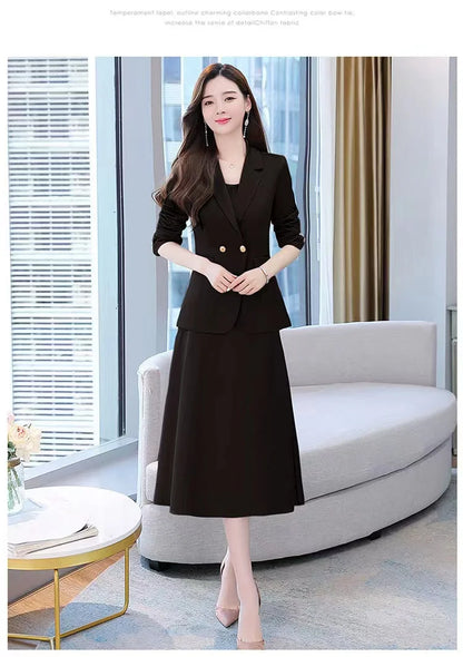 plus Size Women's Dress Suit Set Sleeveless Long Dress with Jacket Autumn Fashion Slimming Two-Piece Set High Waist Korean Style
