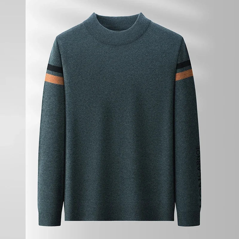 New Autumn and Winter Men's Casual and Fashionable Long Sleeved Round Neck Knitted Sweater Warm and Versatile Top