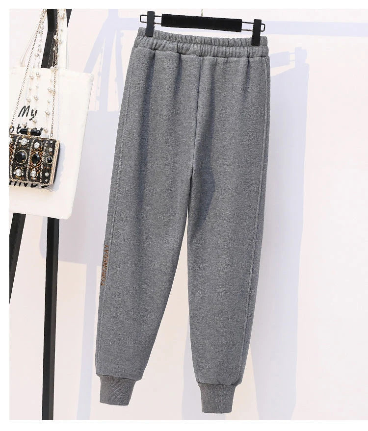 Thickened Fleece Cotton Harlan Pants Women's Casual Sports Sweatpants High Waist Elastic Bottom Leisure Trousers for All Seasons
