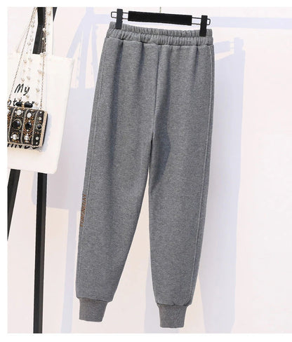 Thickened Fleece Cotton Harlan Pants Women's Casual Sports Sweatpants High Waist Elastic Bottom Leisure Trousers for All Seasons