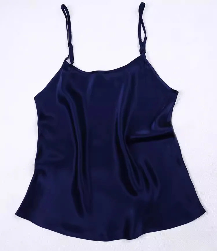 Women's 100% Mulberry Silk 16 momme Spaghetti Strap Camisole Tank Top Vest Sleepwear M-4XL YM002