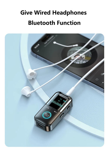 Lenovo Bluetooth 5.4 Aux Adapter Audio Receiver Transmitter 3.5mm LED Display for Car/Home Stereo/Wired Headphones/Speaker/TV