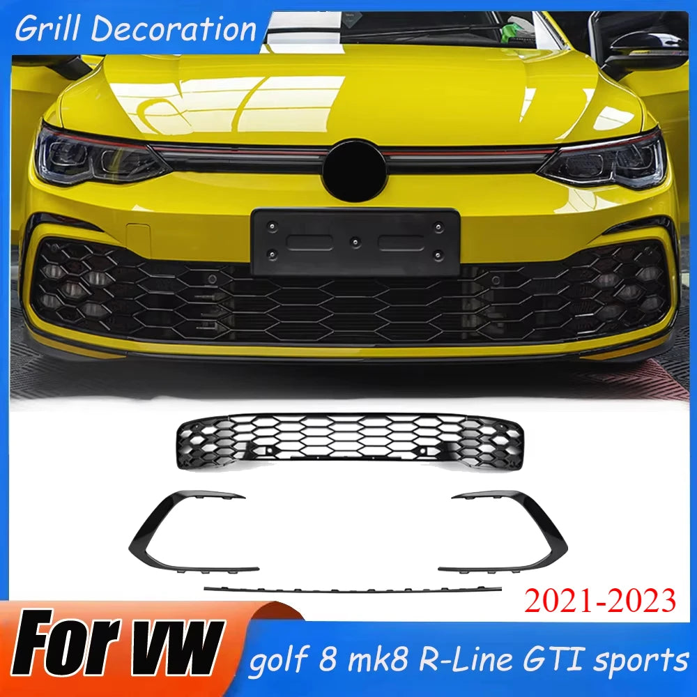 Front Bumper Grill 2021-2023 Accessories for Vw Golf 8 Mk8 R-Line GTI Sports Version Front Air Inlet Grille Fog Lamp Trim Kits