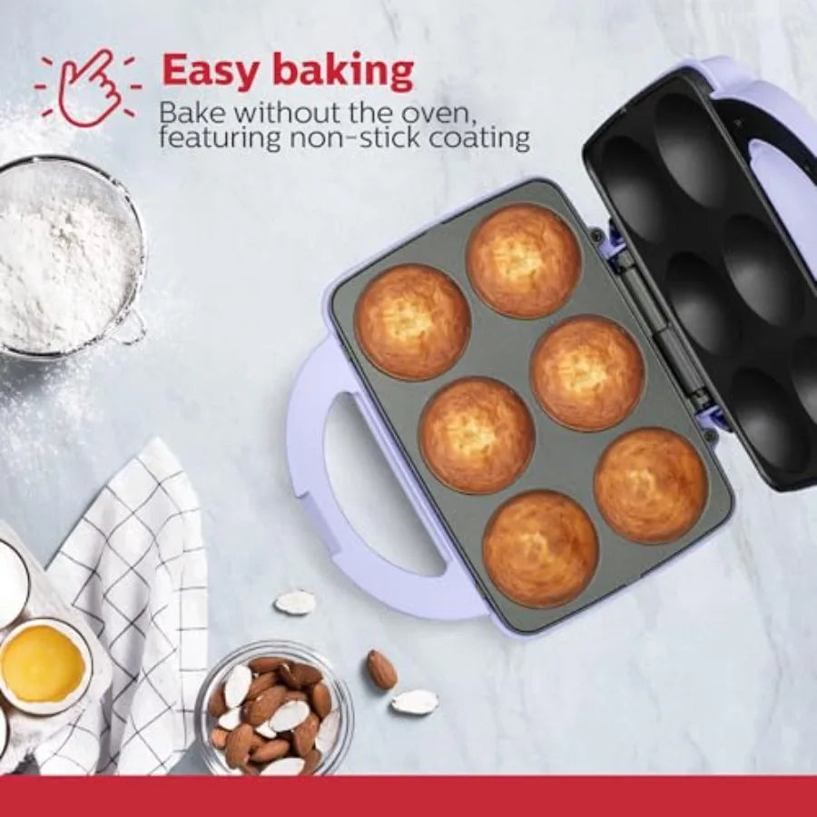 Non-Stick 6-Count Electric Cupcake Maker Machine Bakes 6 Cupcakes Muffins Pizza Cups Cinnamon Buns Perfect for Gifts Birthdays