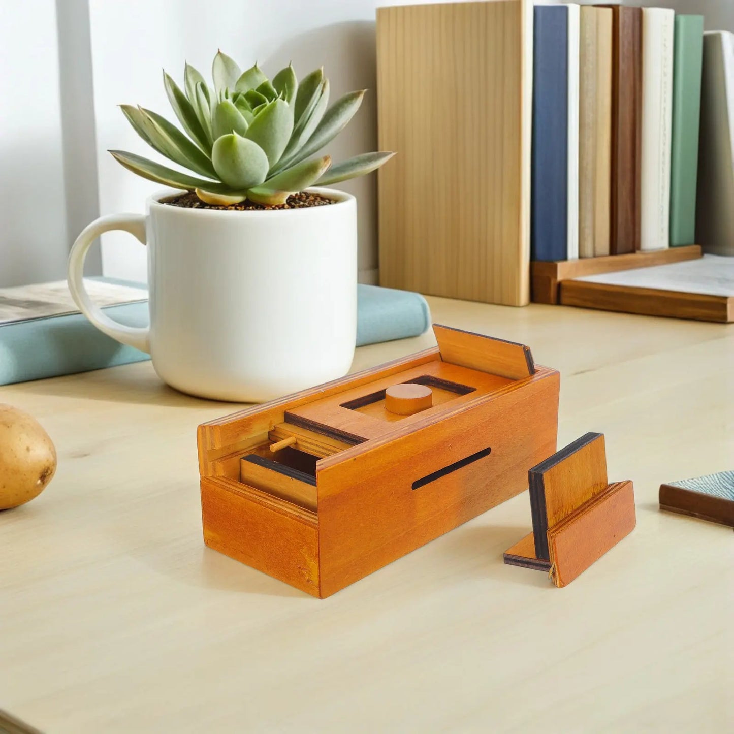 Wood Puzzle Box Challenging Brain Teaser Natural Wooden Cash Gift Card Holder Desk Iq Puzzle Storage Box Hidden Compartment