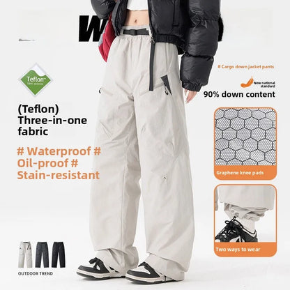 Harbin Snow Equipment Men's Fleece Lined Thickened down Hiking Pants Windproof Waterproof Youth Trend Bamboo Charcoal Fiber K...