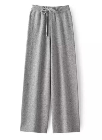 High Waist Wool Knitted Wide Leg Pants Women's Outerwear Autumn Winter Thickened Floor-Length Straight Cut Casual Trousers
