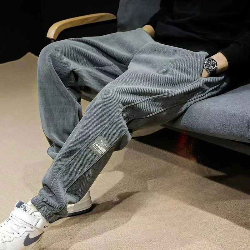 2026 New Men’s Thickened Winter Pants Soft Fleece Lining Comfy Corduroy Joggers Daily Casual Wear