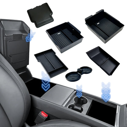 TESY Console & Armrest Storage Box For Tesla New Model YL Y Juniper Launch ABS Silicone Non-slip Mat Upper and Lower Watercup
