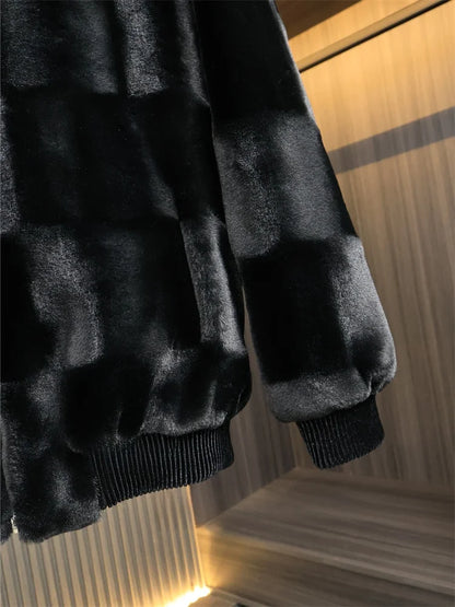 High-End Men's Winter Coat Fake Fur Suede Collar One-Piece Small Label Simulation Fur Coat Zhejiang Production 2023 Winter
