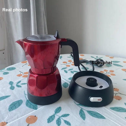 110V/220V Cups Electric Coffee Maker Portable Aluminum Mocha Pot Electric Italian Coffee Maker Percolator for Home Black 150ml