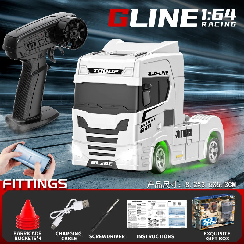 1:64 Mini Drift RC Truck Head 4WD Full Proportional Control 15KM/H High-Speed 2-Speed Type-C Charging for kids Birthday Gift