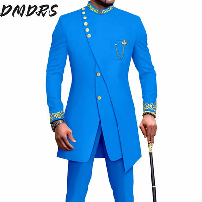 Elegant African National Printing Batik Men's Casual 2PCS Suit For Wedding Dinner Event Suit terno masculinos complete costume