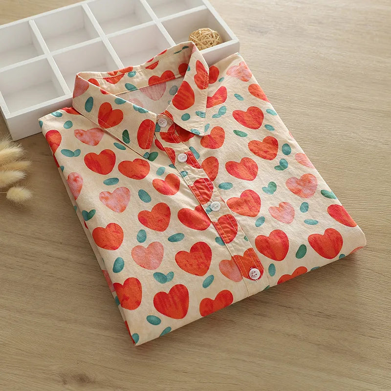 Vacation Style Colorful Printed Shirt Women 2024 New Fresh Loose Women's Casual Shirt & Blouses Lady Long Sleeve Tops Clothes